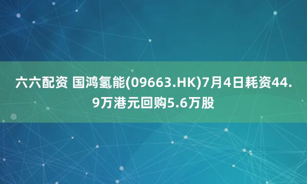 六六配资 国鸿氢能(09663.HK)7月4日耗资44.9万港元回购5.6万股