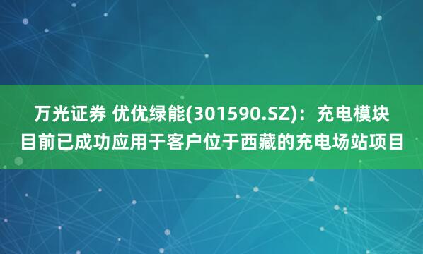 万光证券 优优绿能(301590.SZ)：充电模块目前已成功应用于客户位于西藏的充电场站项目